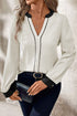Textured Fabric V Neck Long Sleeve Blouse
