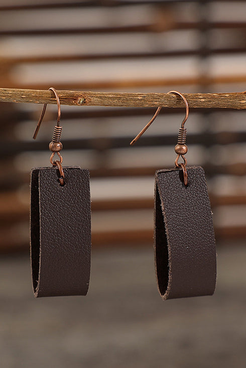 Textured Faux Leather Circular Disc Drop Earrings