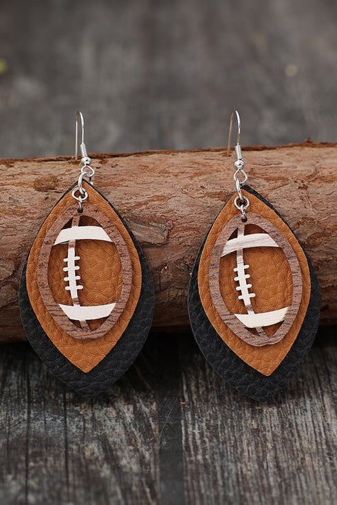 Textured Faux Leather Football Pendant Drop Earrings