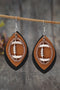 Textured Faux Leather Football Pendant Drop Earrings