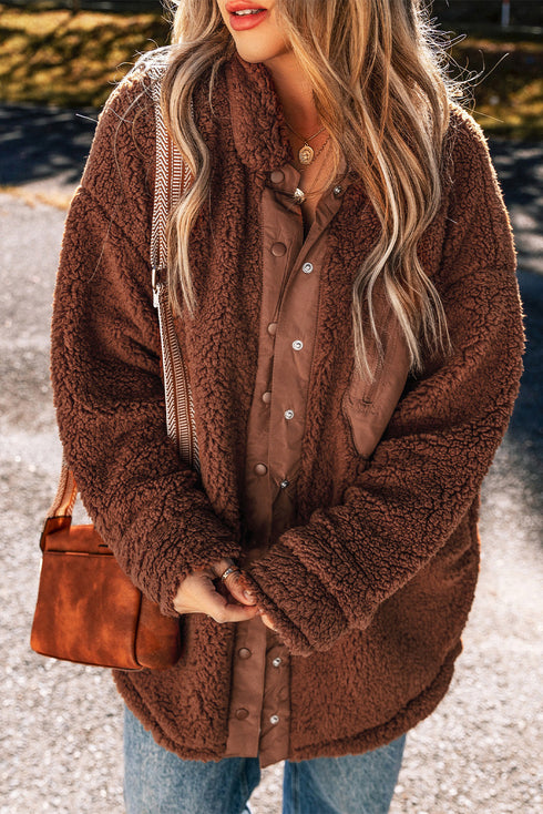 Textured Faux Shearling Teddy Bear Fleece Jacket