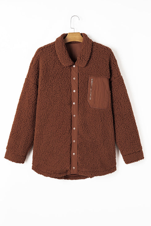 Textured Faux Shearling Teddy Bear Fleece Jacket