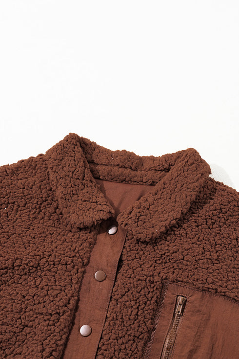 Textured Faux Shearling Teddy Bear Fleece Jacket