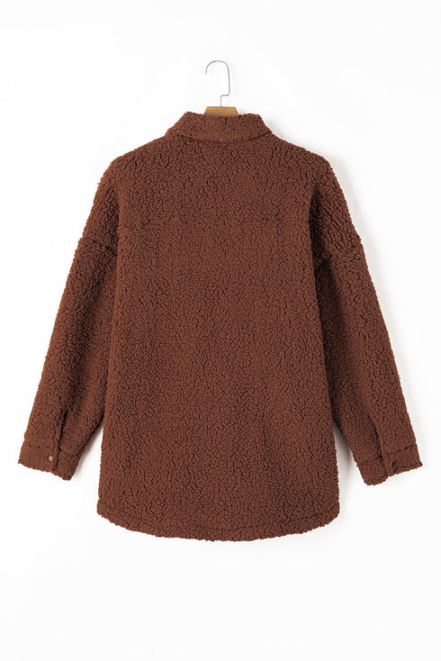 Textured Faux Shearling Teddy Bear Fleece Jacket