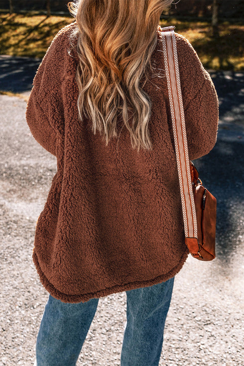 Textured Faux Shearling Teddy Bear Fleece Jacket