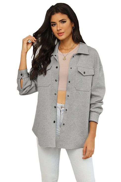 Textured Flap Pocket Button Front Casual Shirt Jacket