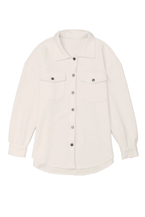 Textured Flap Pocket Button Front Casual Shirt Jacket