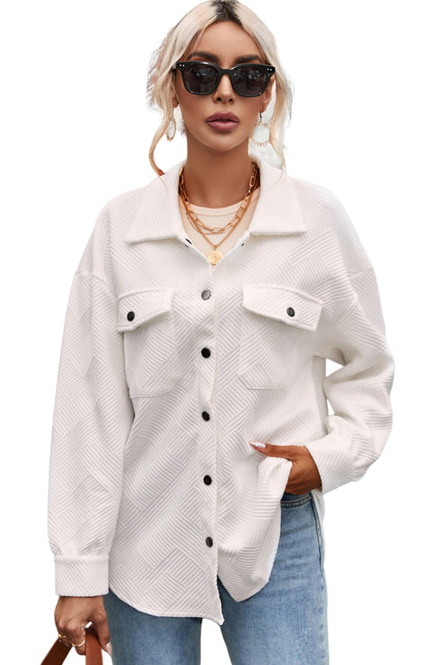 Textured Flap Pocket Button Front Casual Shirt Jacket