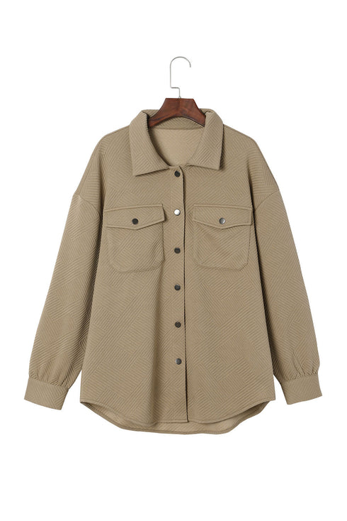 Textured Flap Pocket Button Front Casual Shirt Jacket