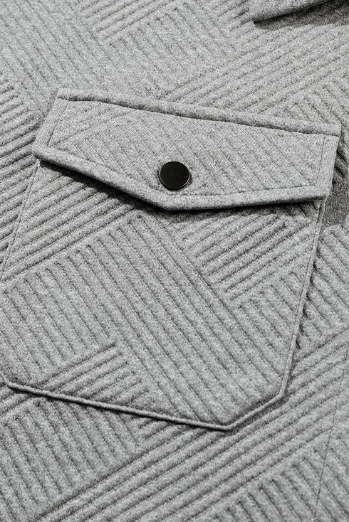 Textured Flap Pocket Button Front Casual Shirt Jacket