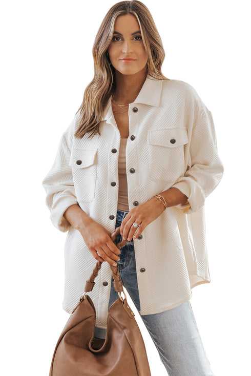 Textured Flap Pocket Button Front Casual Shirt Jacket