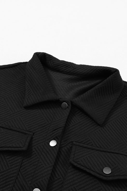 Textured Flap Pocket Button Front Casual Shirt Jacket