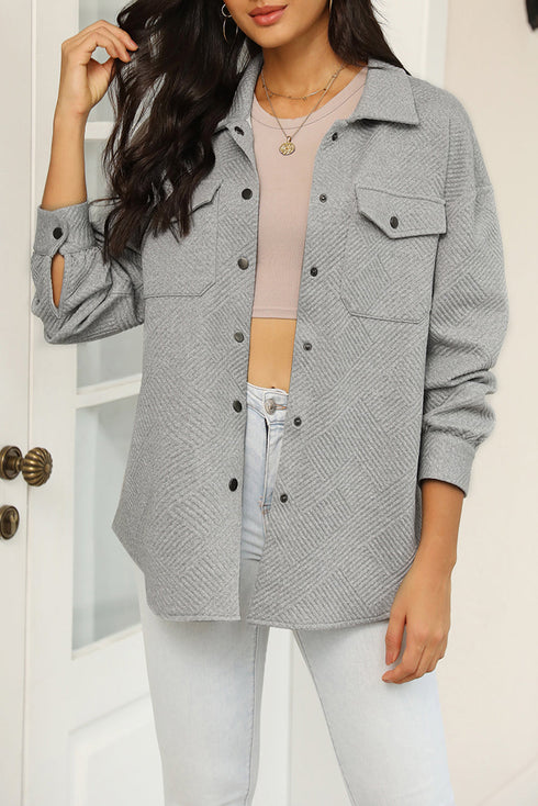 Textured Flap Pocket Button Front Casual Shirt Jacket