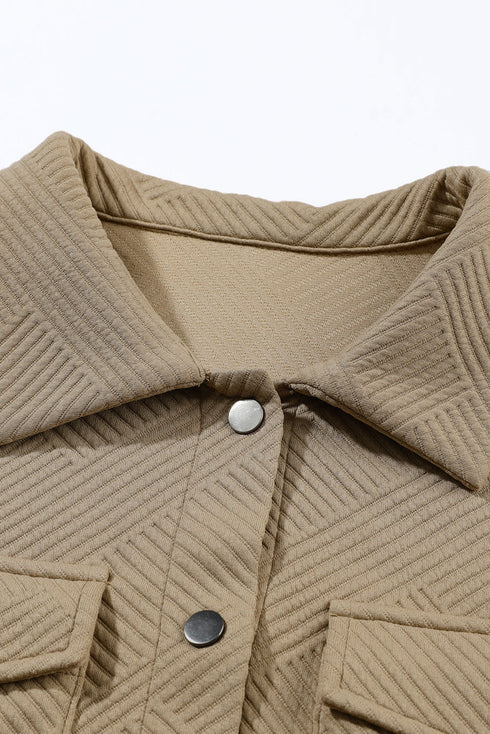 Textured Flap Pocket Button Front Casual Shirt Jacket