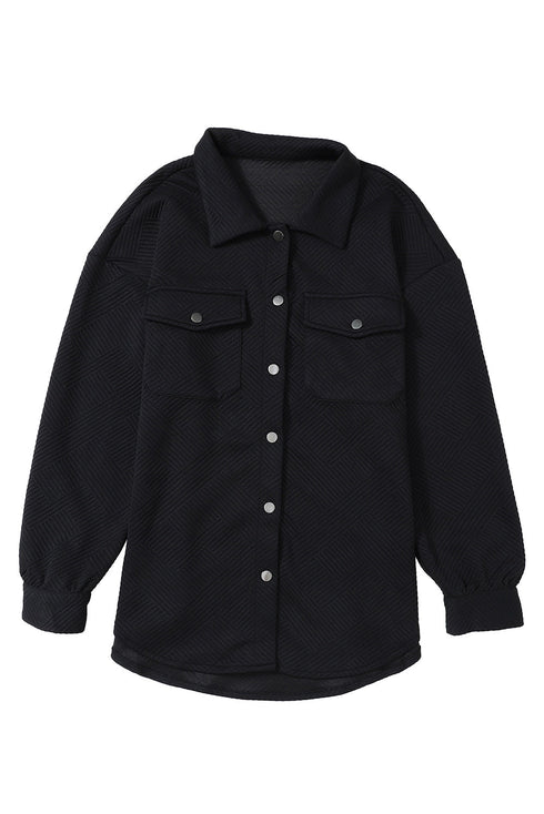 Textured Flap Pocket Button Front Casual Shirt Jacket