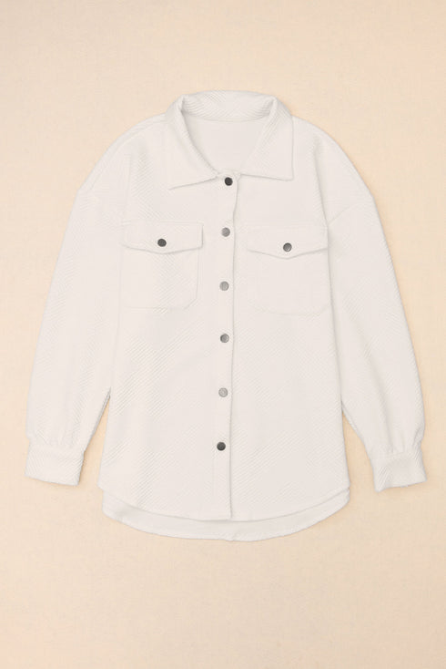 Textured Flap Pocket Button Front Casual Shirt Jacket