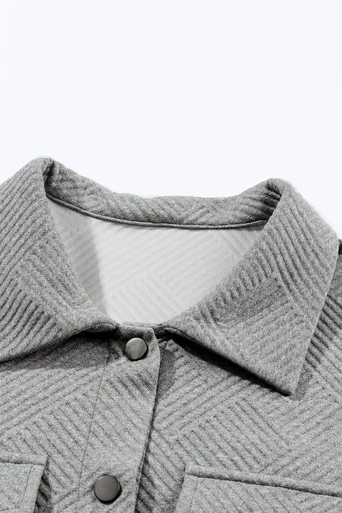 Textured Flap Pocket Button Front Casual Shirt Jacket