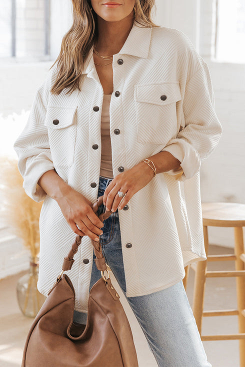 Textured Flap Pocket Button Front Casual Shirt Jacket