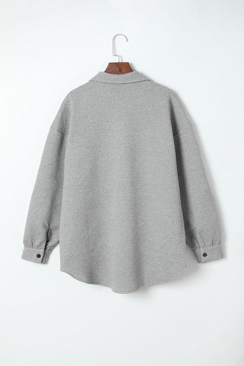 Textured Flap Pocket Button Front Casual Shirt Jacket