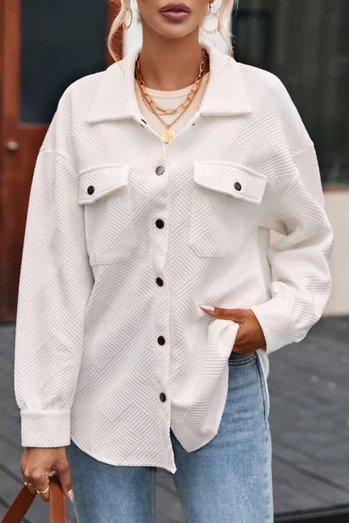 Textured Flap Pocket Button Front Casual Shirt Jacket