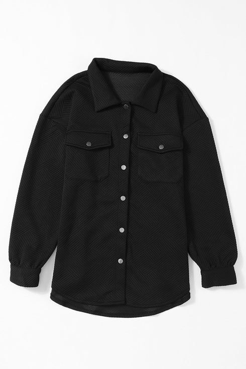 Textured Flap Pocket Button Front Casual Shirt Jacket