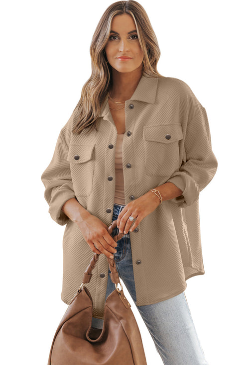 Textured Flap Pocket Button Front Casual Shirt Jacket