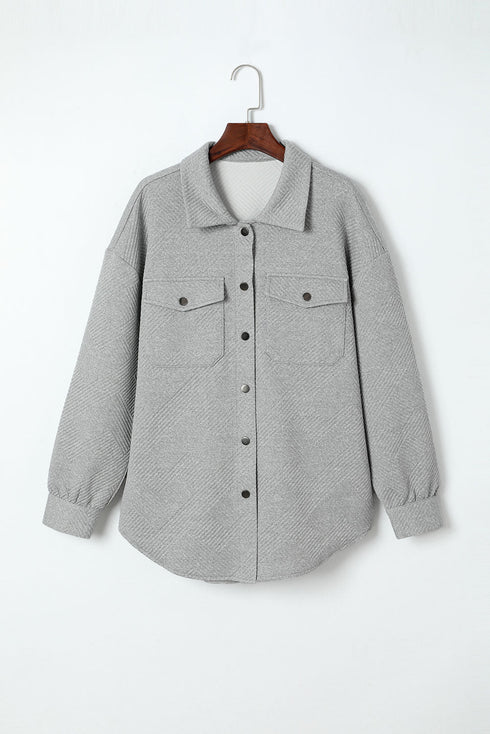 Textured Flap Pocket Button Front Casual Shirt Jacket