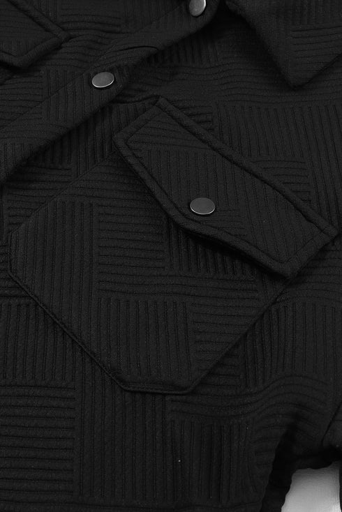Textured Flap Pocket Button Front Casual Shirt Jacket
