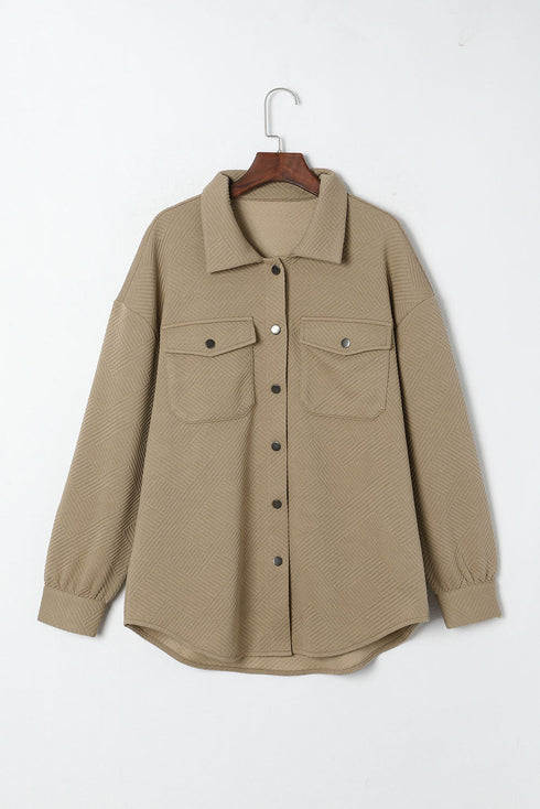 Textured Flap Pocket Button Front Casual Shirt Jacket