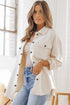 Textured Flap Pocket Button Front Casual Shirt Jacket