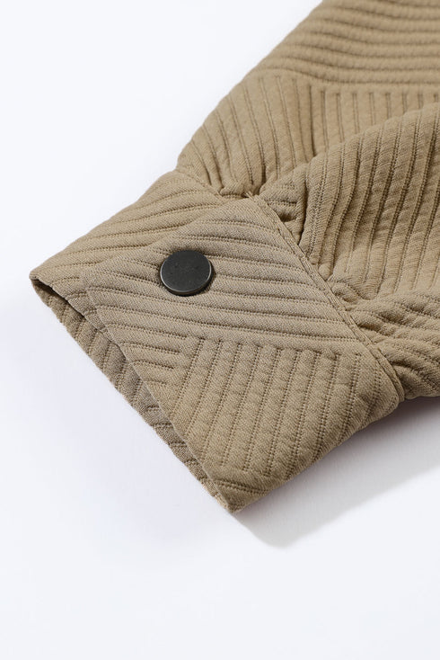 Textured Flap Pocket Button Front Casual Shirt Jacket