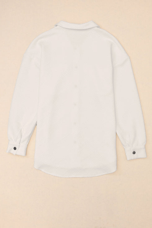 Textured Flap Pocket Button Front Casual Shirt Jacket