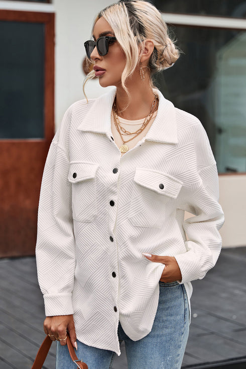 Textured Flap Pocket Button Front Casual Shirt Jacket