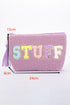 Textured Fleece Sequin Letter Patch Zippered Makeup Bag