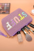 Textured Fleece Sequin Letter Patch Zippered Makeup Bag