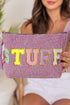 Textured Fleece Sequin Letter Patch Zippered Makeup Bag