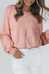 Textured Floral Applique Bishop Sleeve Crew Neck Sweater