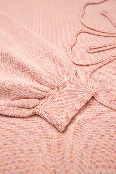 Textured Floral Applique Bishop Sleeve Crew Neck Sweater