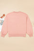 Textured Floral Applique Bishop Sleeve Crew Neck Sweater