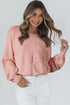 Textured Floral Applique Bishop Sleeve Crew Neck Sweater