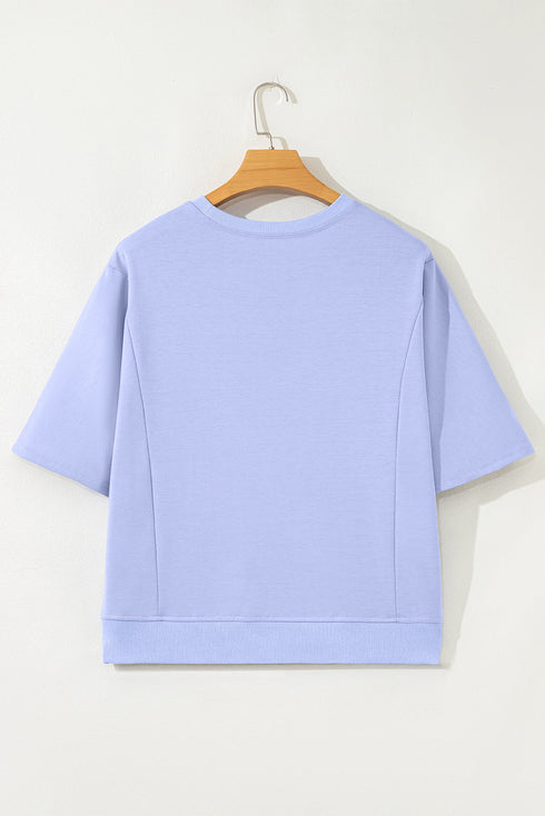 Textured Floral Applique Short Sleeve Pullover Top