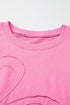 Textured Floral Applique Short Sleeve Pullover Top