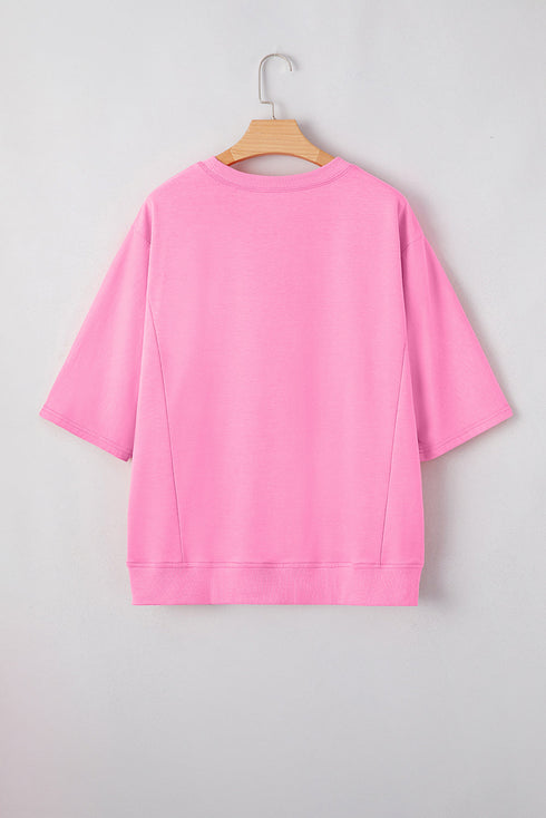 Textured Floral Applique Short Sleeve Pullover Top