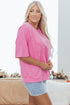Textured Floral Applique Short Sleeve Pullover Top