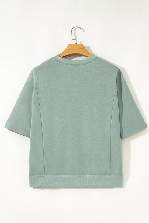 Textured Floral Applique Short Sleeve Pullover Top