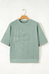 Textured Floral Applique Short Sleeve Pullover Top