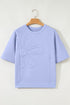 Textured Floral Applique Short Sleeve Pullover Top