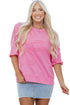 Textured Floral Applique Short Sleeve Pullover Top