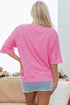Textured Floral Applique Short Sleeve Pullover Top