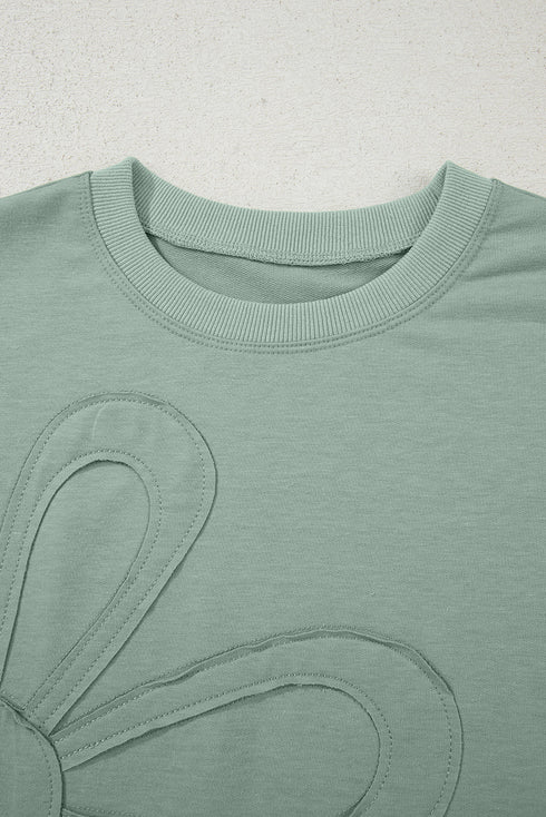 Textured Floral Applique Short Sleeve Pullover Top